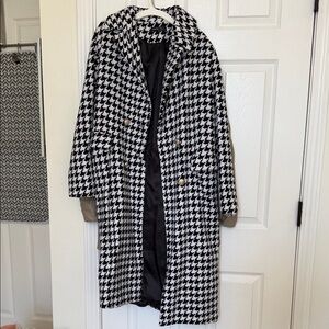 SHEIN Black and White Houndstooth Trench Coat